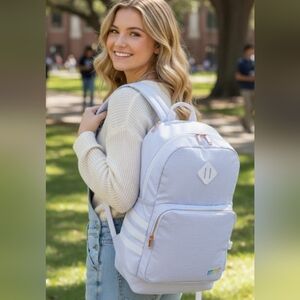 NEW! WOMENS JERSEY WHITE RAINBOW CLASSIC 3 STRIPE BACKPACK NWT 12.16